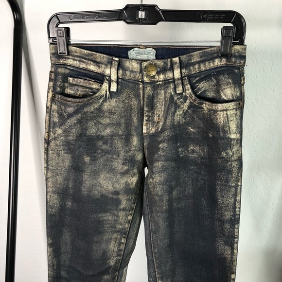 Current Elliott Fool’s Gold The Ankle Skinny Distressed Wet Look Jeans - Picture 3 of 6